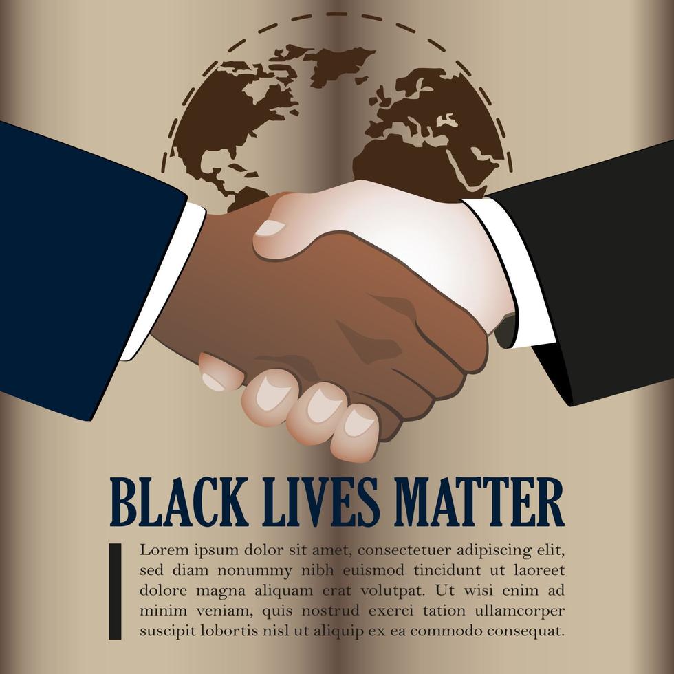 black lives matter with world map and shakehands vector