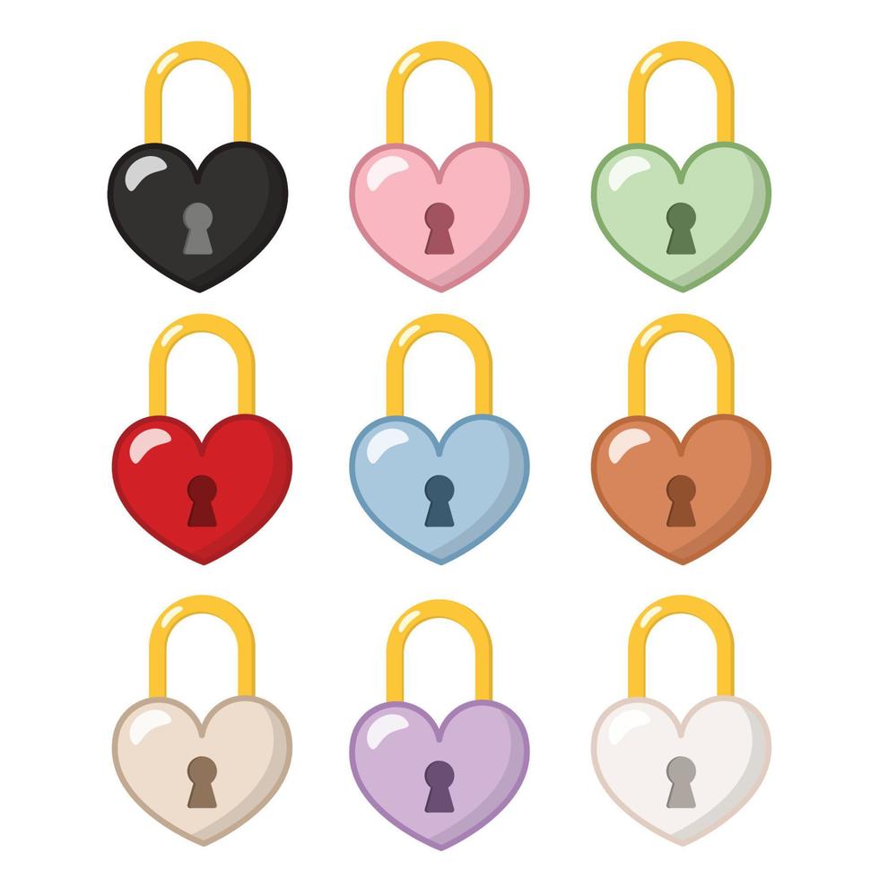 Various colored heart shaped padlocks, vector logo