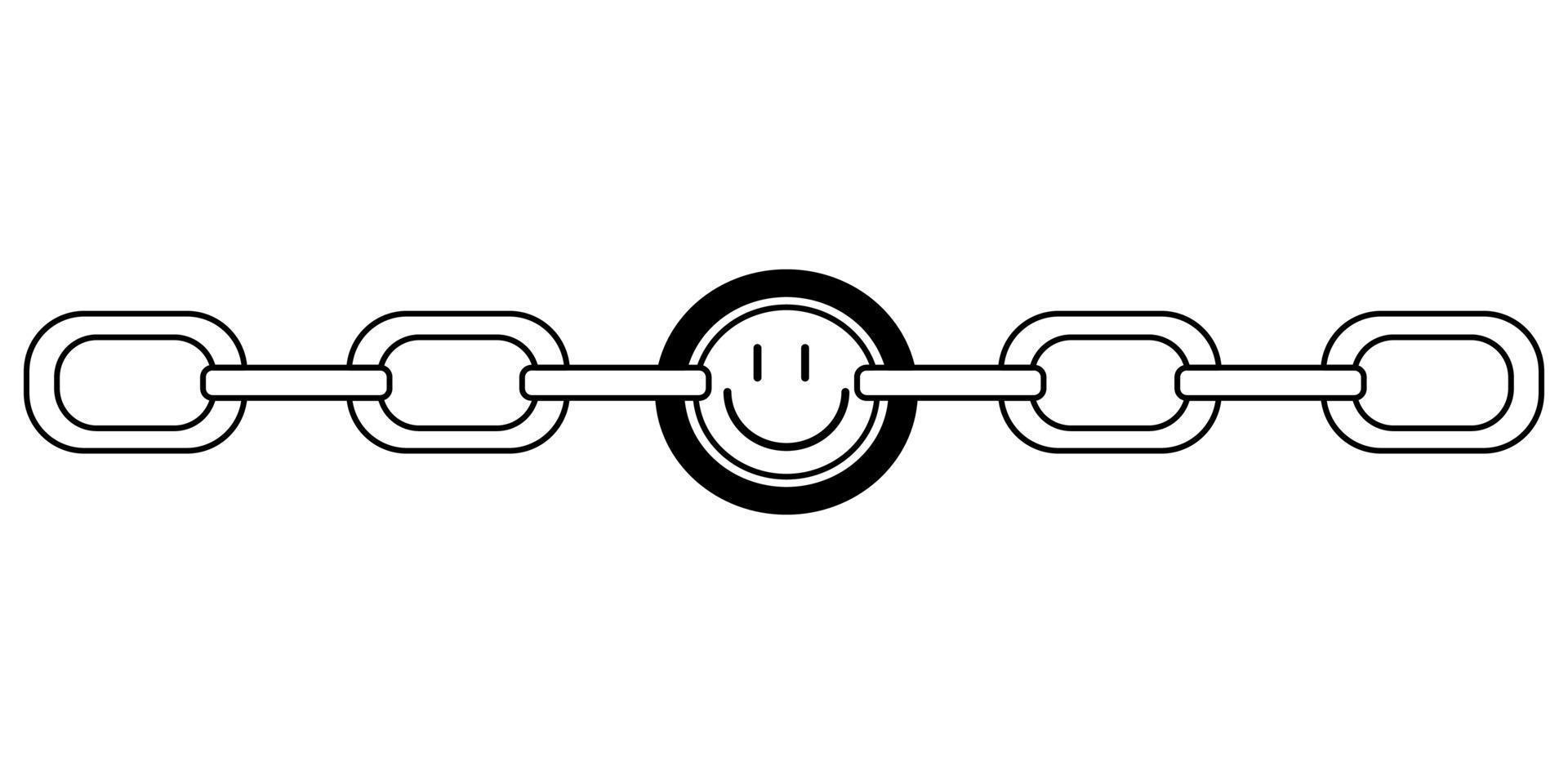 Tattoo chain with a face in the style of the 90s, 2000s. Black and white single object illustration. vector