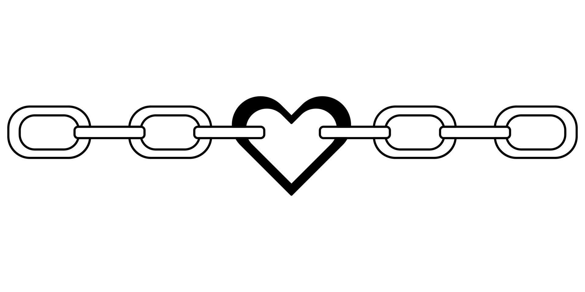 Tattoo chain heart in the style of the 90s, 2000s. Black and white single object illustration. vector