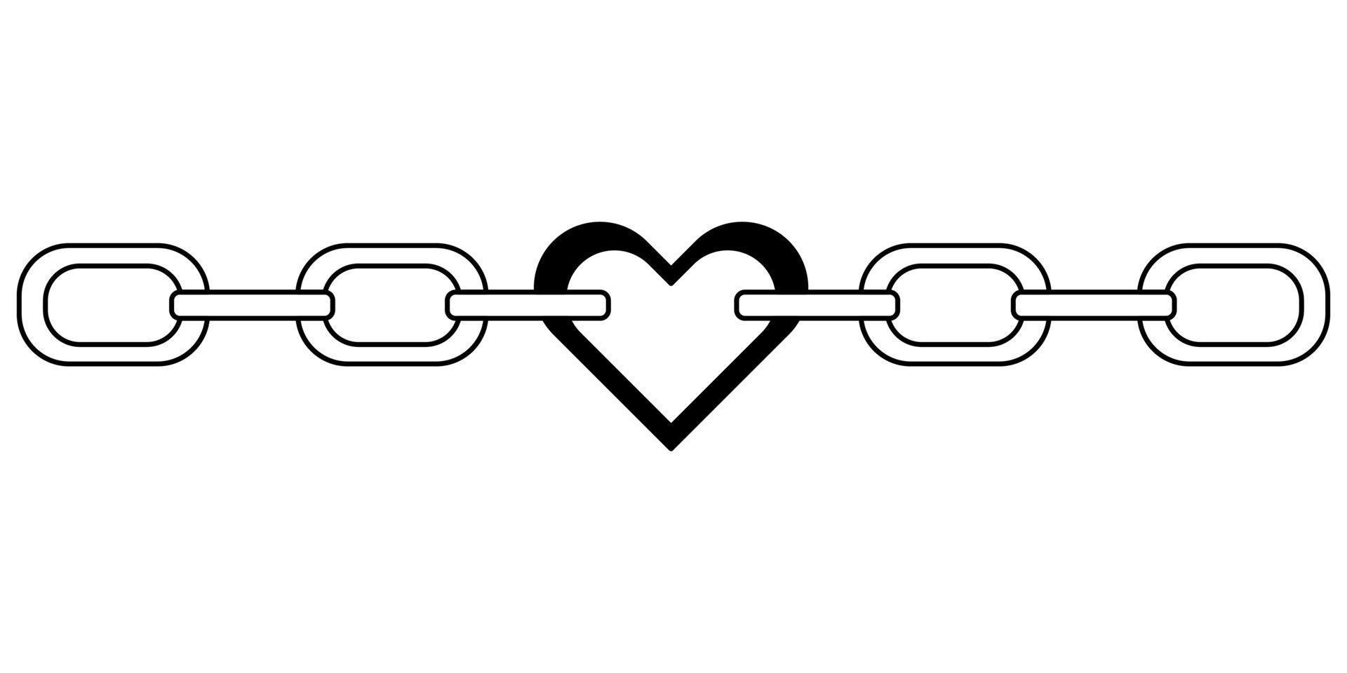 Tattoo chain heart in the style of the 90s, 2000s. Black and white single object illustration. vector