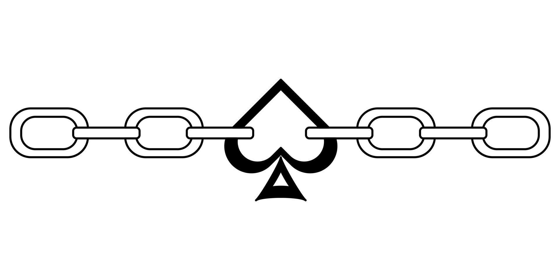 Tattoo chain spades card suit in the style of the 90s, 2000s. Black and white single object illustration. vector