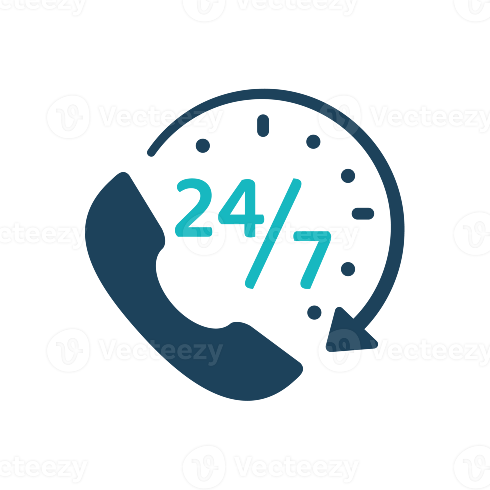 icono de servicio las 24 horas. burbujas de discurso. soporte telefónico consultando los problemas de los clientes. png