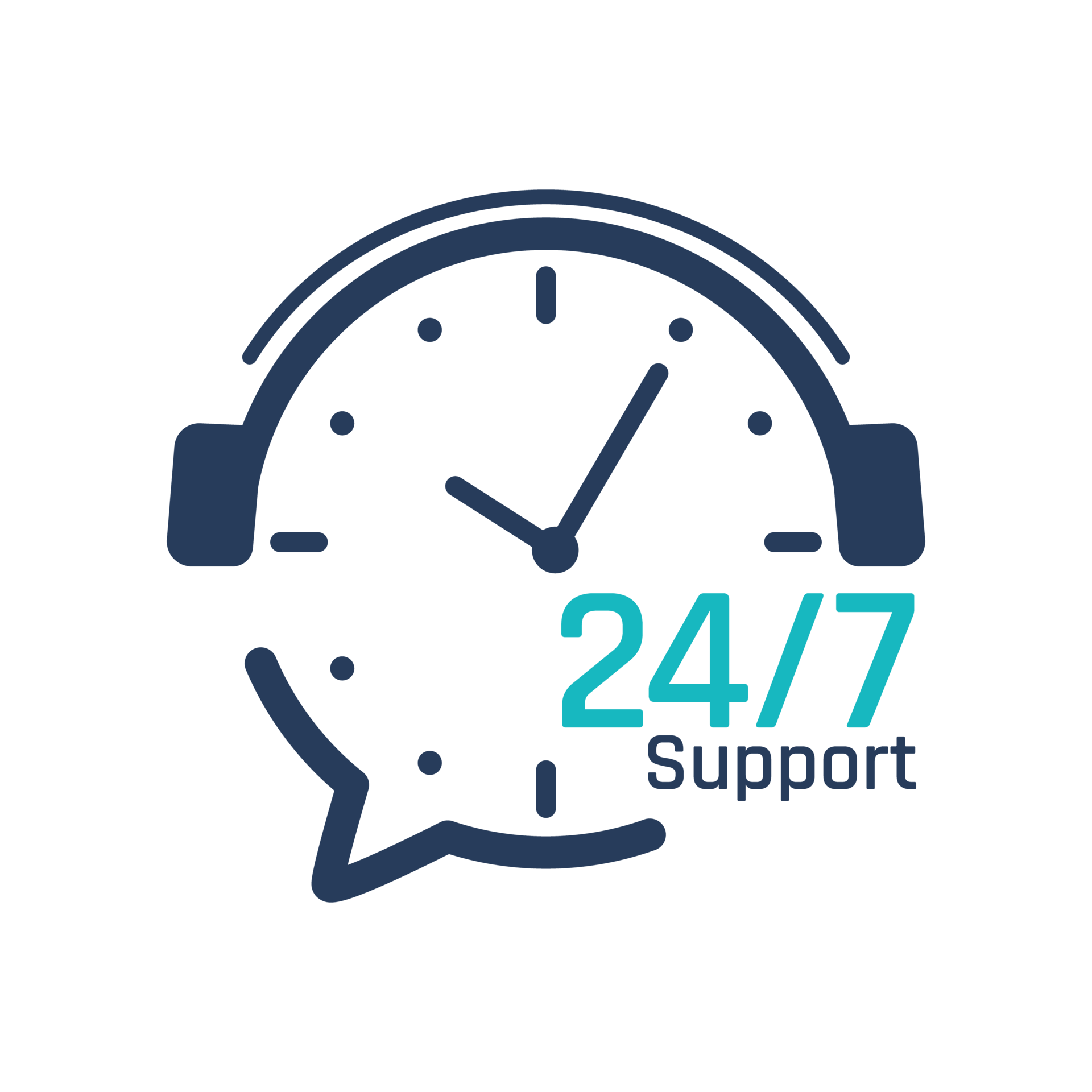 24 hour service icon.Headphone Talk Support over the phone to consult