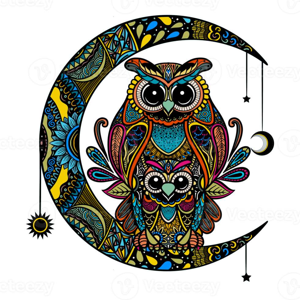 colorful owl , art illustration Ethnic patterned  illustration. png