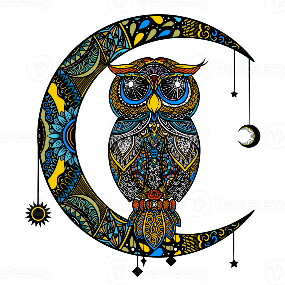 colorful owl , art illustration Ethnic patterned  illustration. png