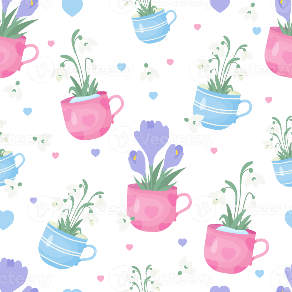 seamless pattern with spring snowdrop and crocuses png