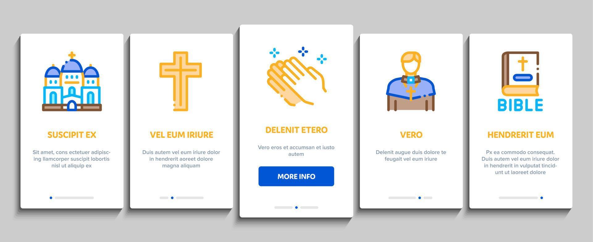 Church Christianity Onboarding Elements Icons Set Vector