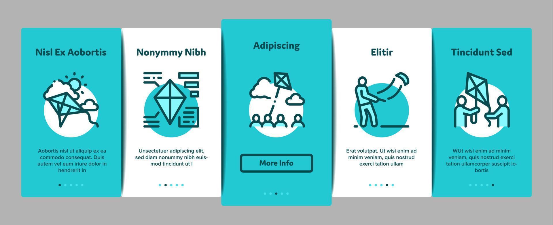 Kite Flying Air Toy Onboarding Elements Icons Set Vector