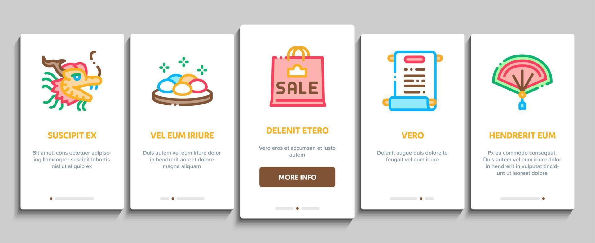 Chinese New Year Feast Onboarding Elements Icons Set Vector