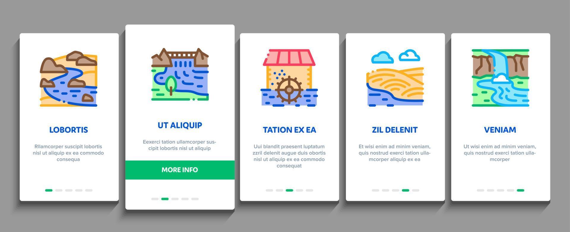 River Landscape Onboarding Elements Icons Set Vector