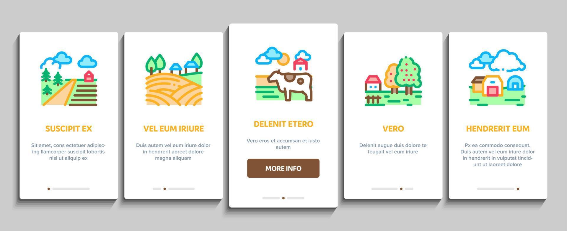 Farming Landscape Onboarding Elements Icons Set Vector