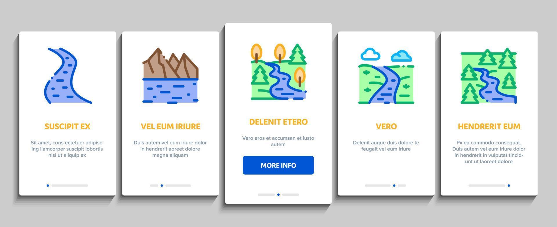 River Landscape Onboarding Elements Icons Set Vector