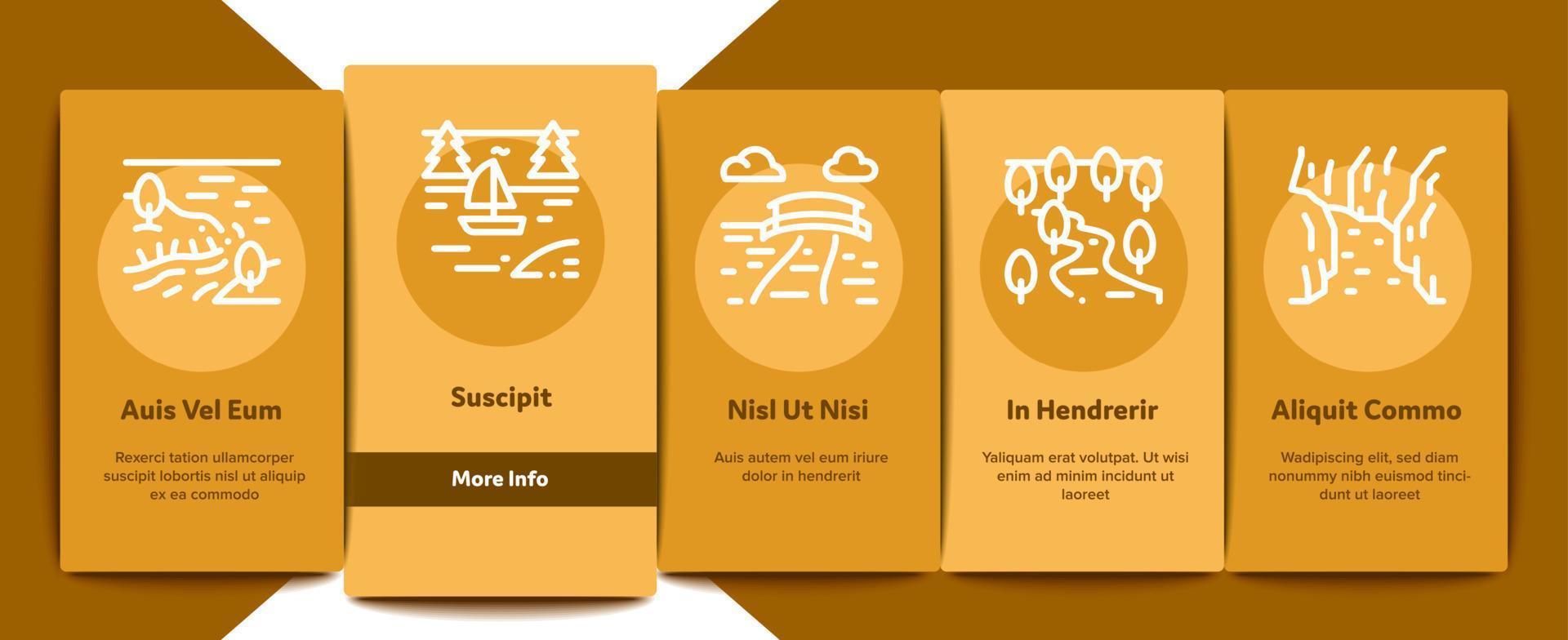 River Landscape Onboarding Elements Icons Set Vector