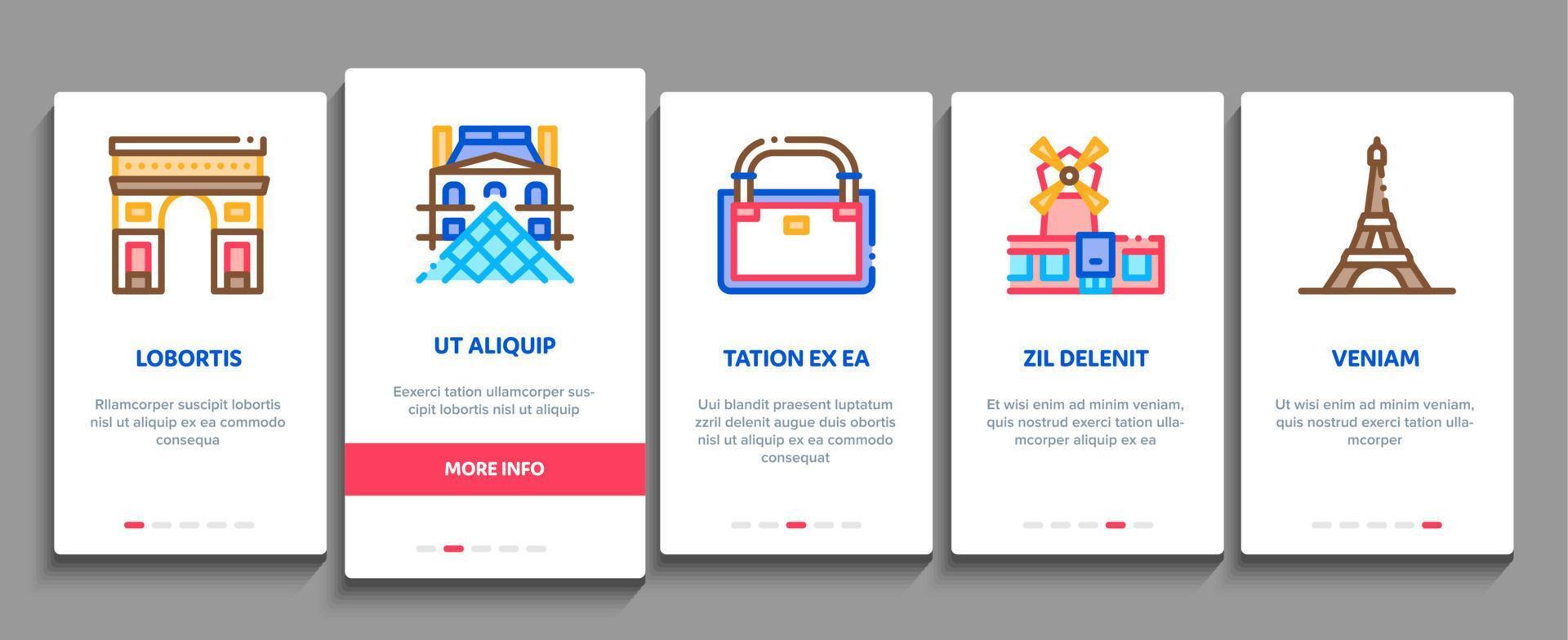France Country Travel Onboarding Elements Icons Set Vector