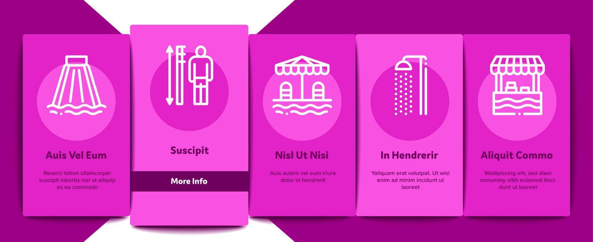 Water Park Attraction Onboarding Elements Icons Set Vector