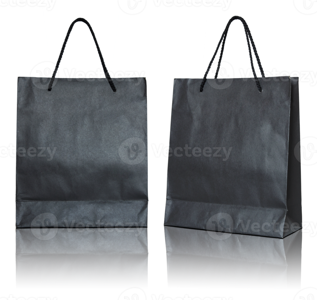 black paper bag isolated with reflect floor for mockup png