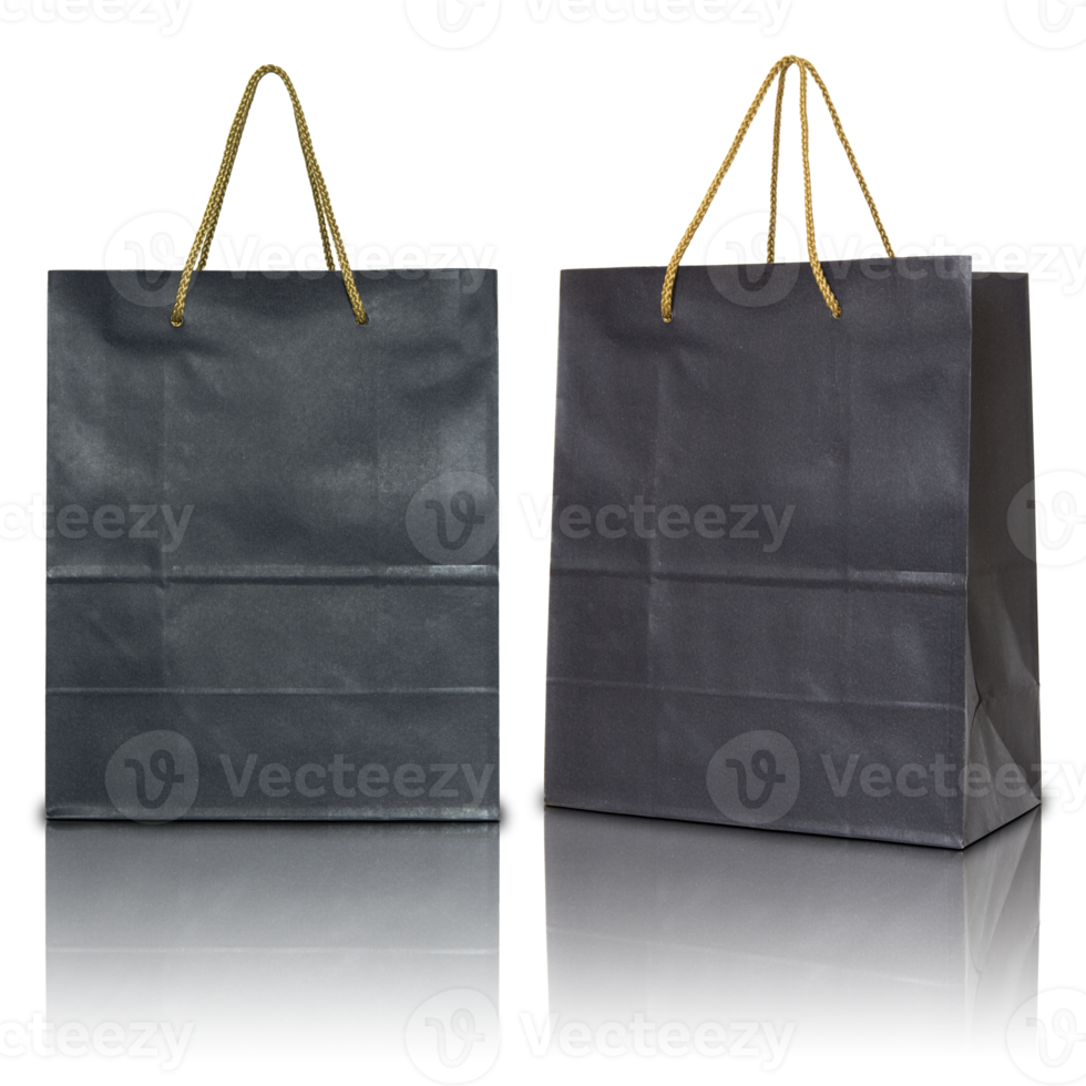 black paper bag isolated with reflect floor for mockup png