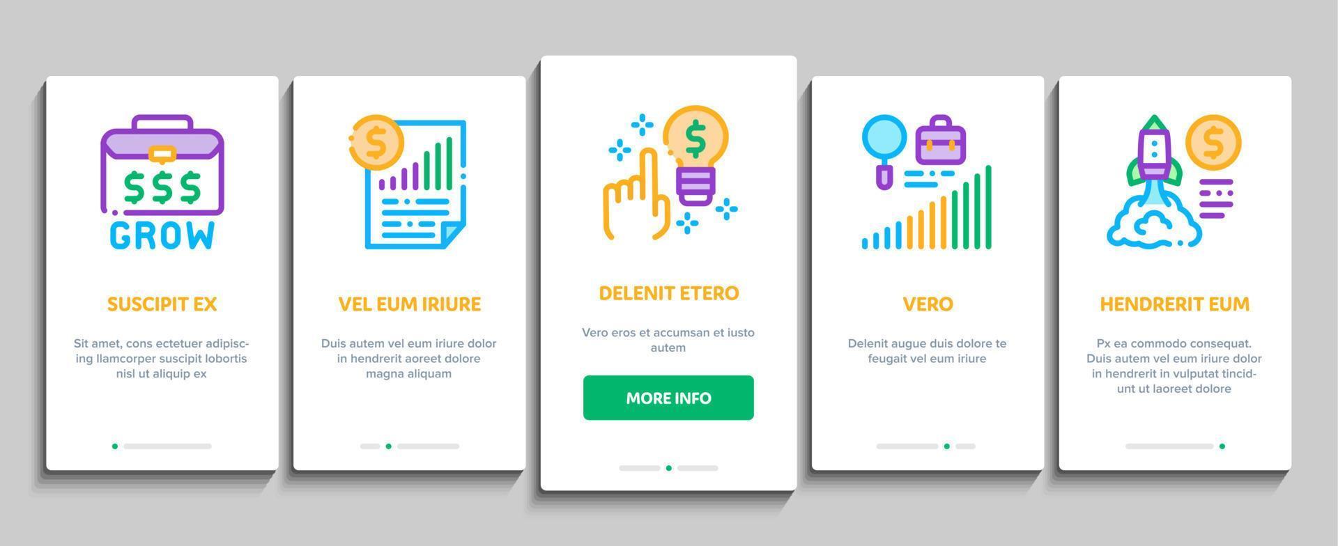 Business Growth And Management Onboarding Elements Icons Set Vector