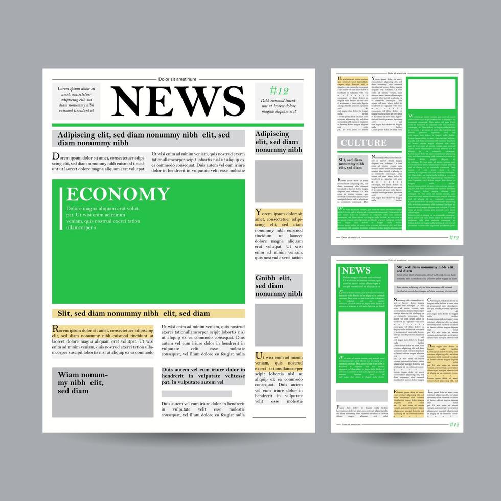 Newspaper Design Template Vector. Financial Articles, Advertising Business Information. World News Economy Headlines. Blank Spaces For Images. Isolated Illustration vector