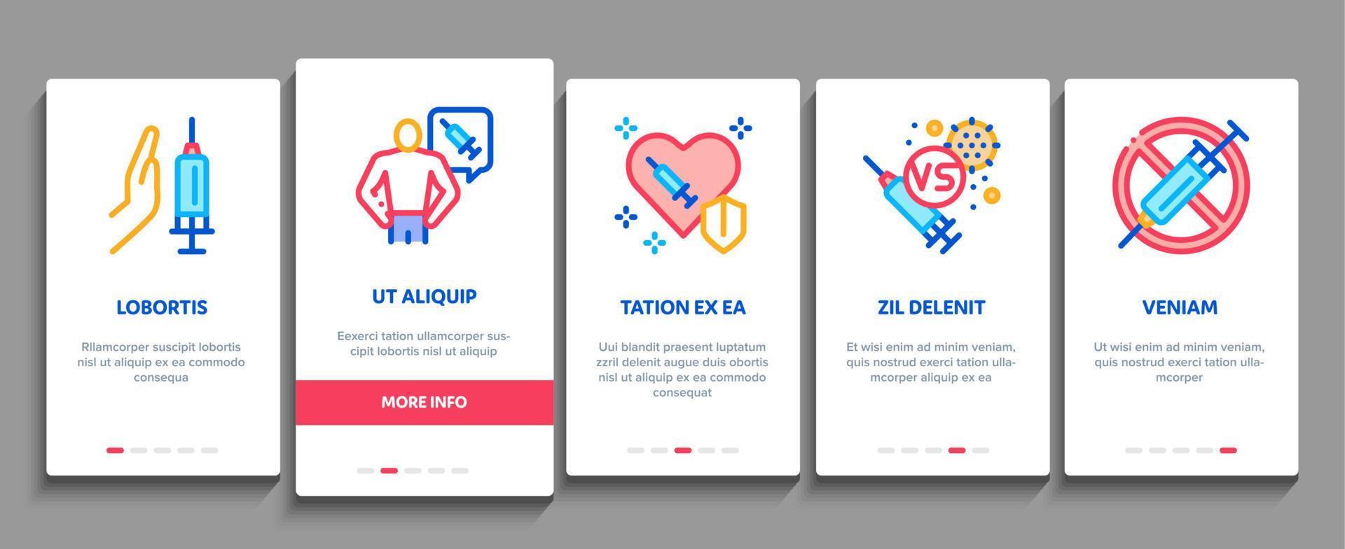 Vaccination Syringe Onboarding Elements Icons Set Vector