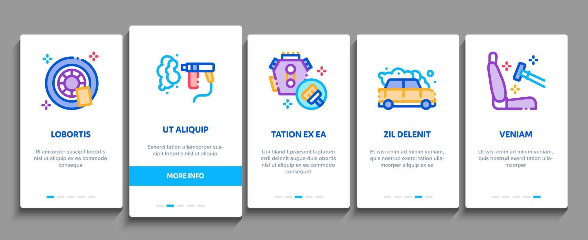 Car Wash Auto Service Onboarding Elements Icons Set Vector