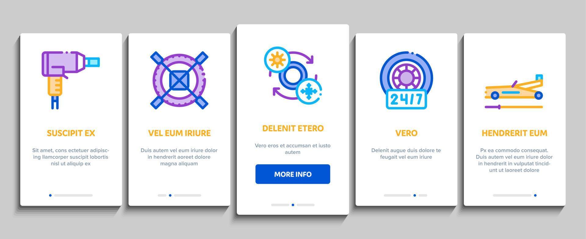 Tire Fitting Service Onboarding Elements Icons Set Vector