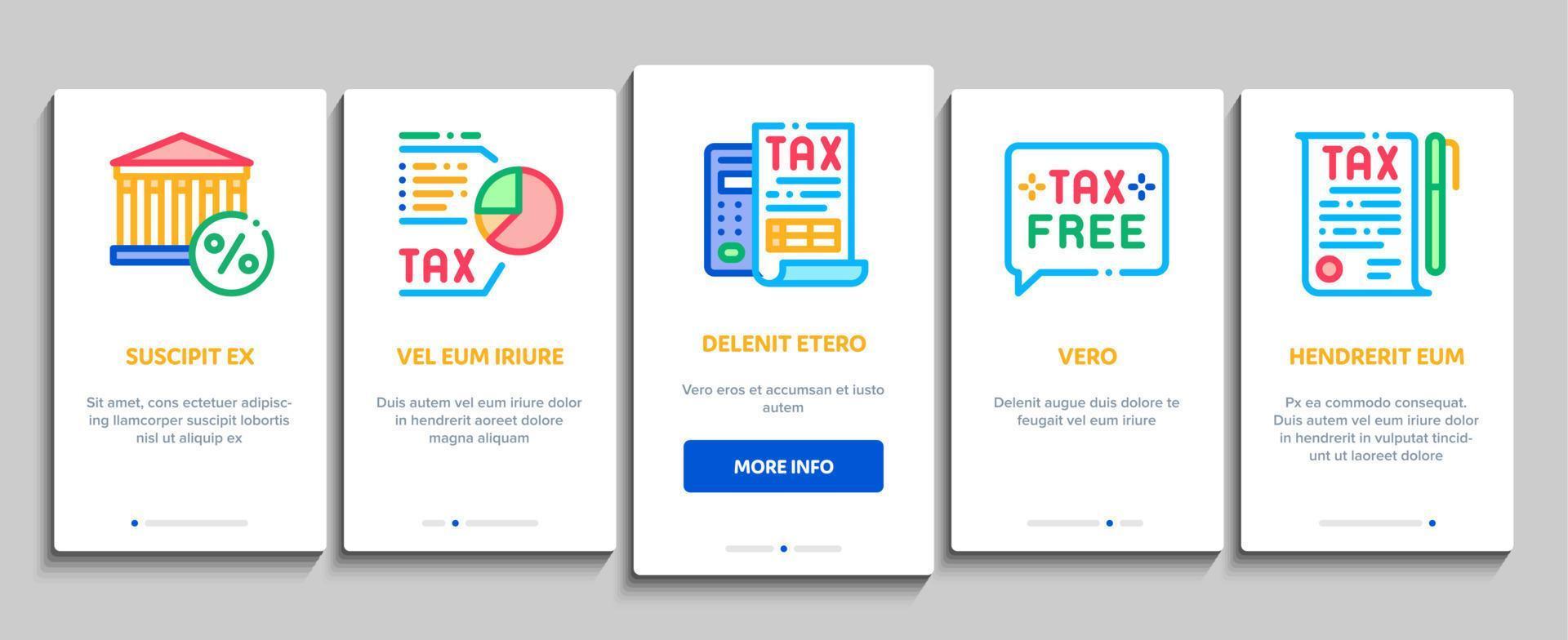 Tax System Finance Onboarding Elements Icons Set Vector