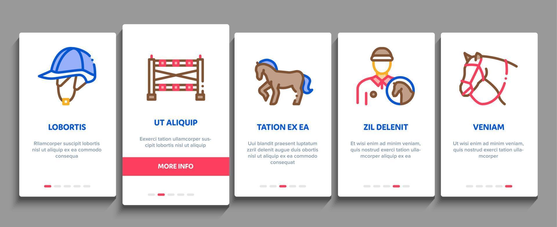 Equestrian Animal Onboarding Elements Icons Set Vector