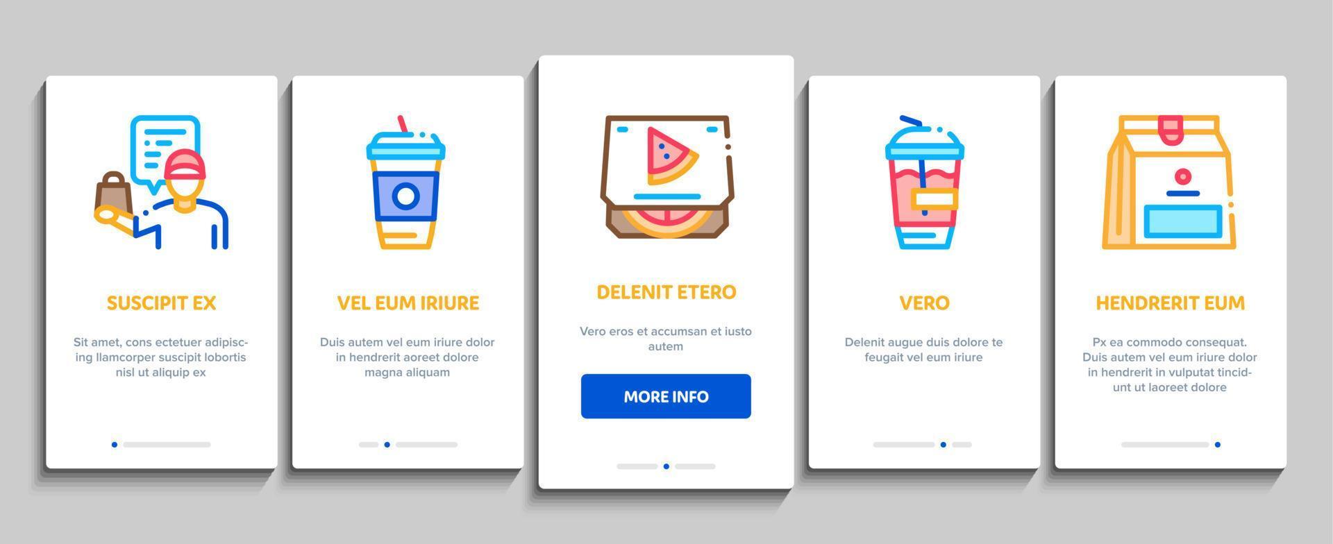 Take Away Food And Drink Delivery Onboarding Elements Icons Set Vector