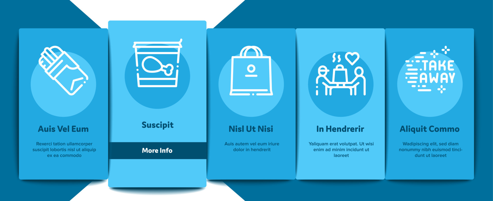 Take Away Food And Drink Delivery Onboarding Elements Icons Set Vector