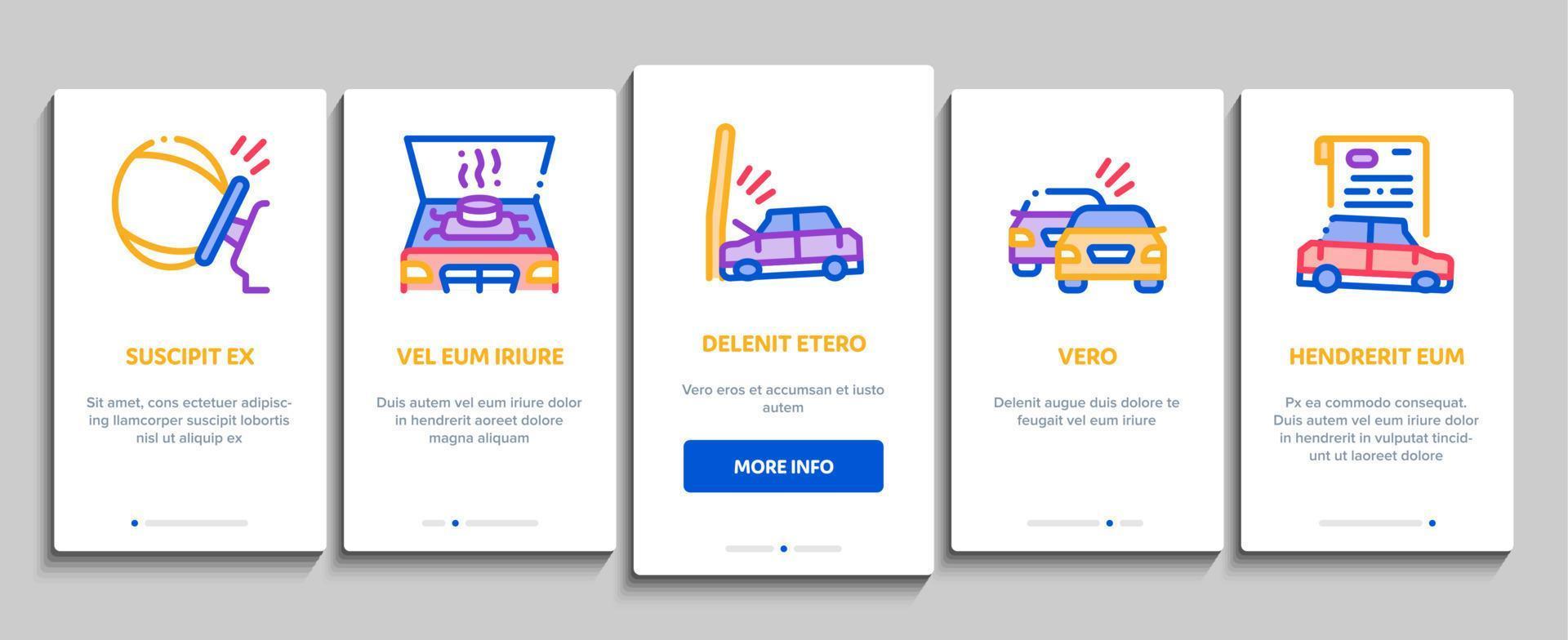 Car Crash Accident Onboarding Elements Icons Set Vector