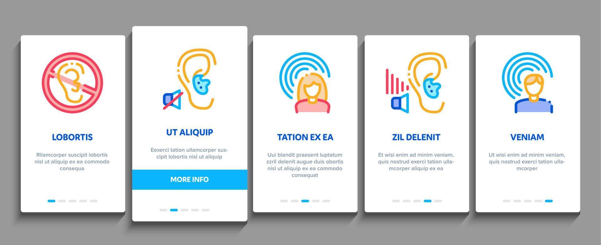 Hearing Human Sense Onboarding Elements Icons Set Vector