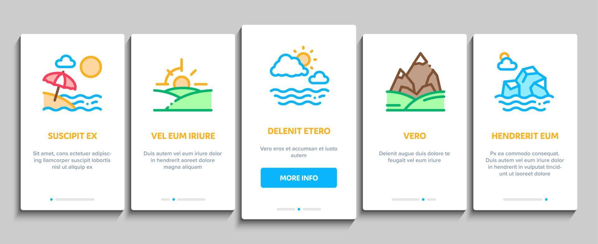 conjunto de iconos de elementos de incorporación de lugar de viaje de paisaje vector