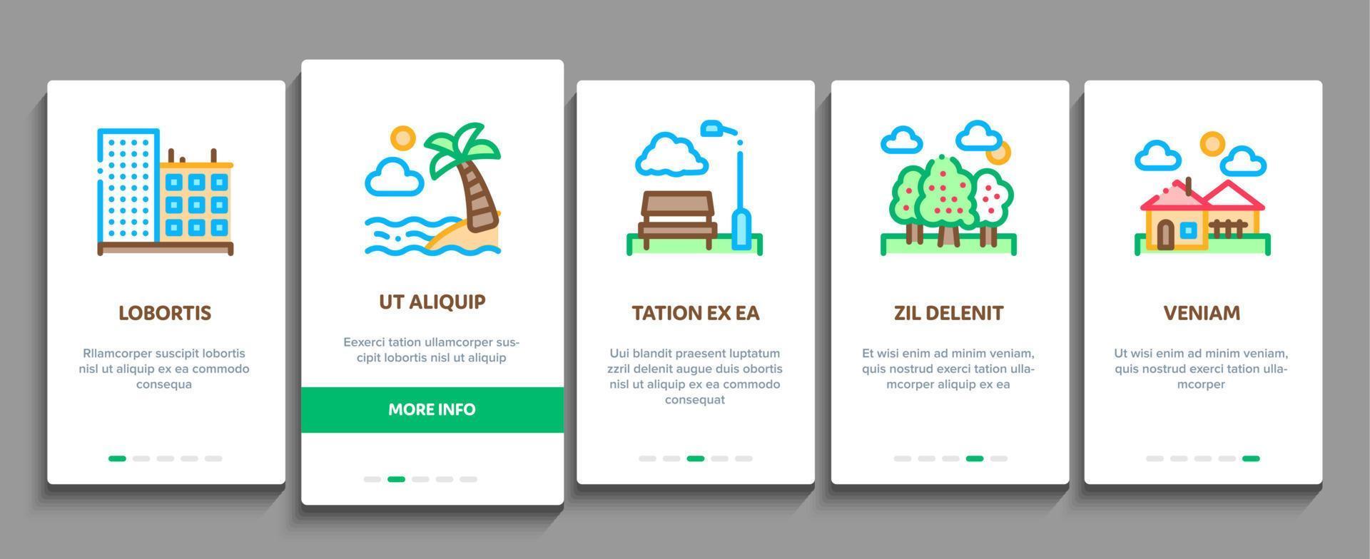 Landscape Travel Place Onboarding Elements Icons Set Vector