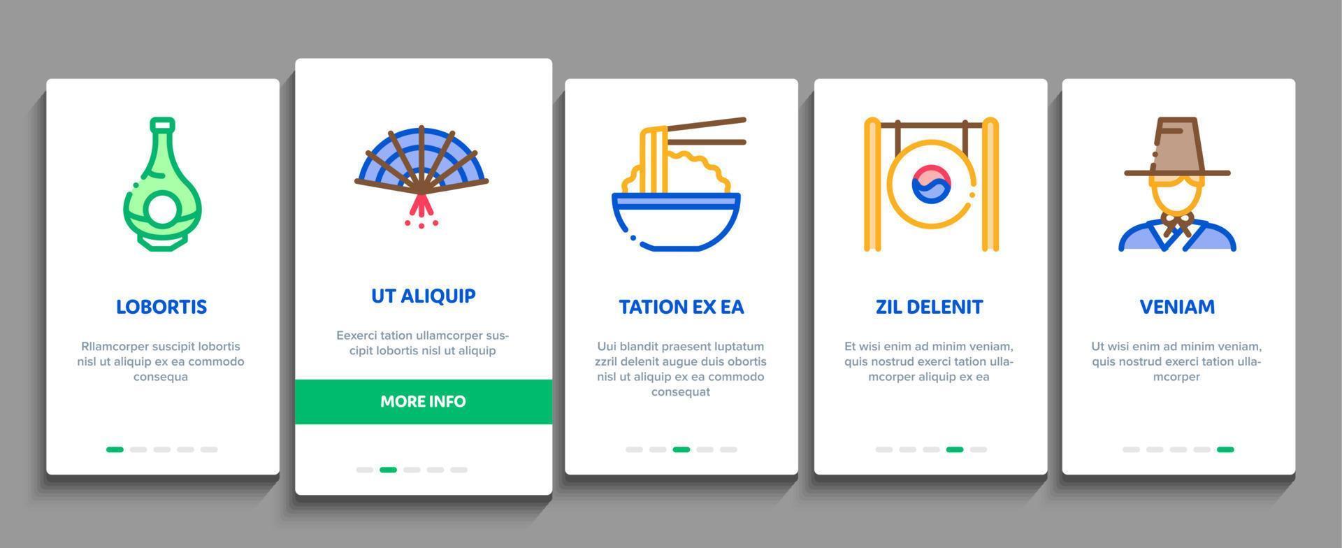 Korea Traditional Onboarding Elements Icons Set Vector