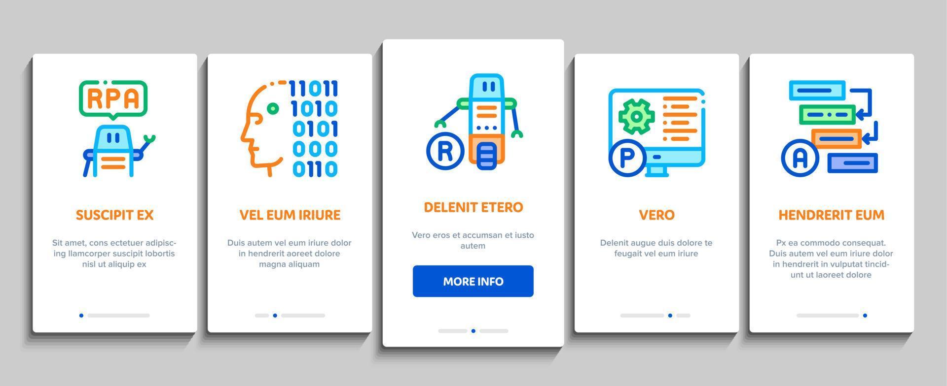 Rpa Robotic Process Automation Onboarding Elements Icons Set Vector