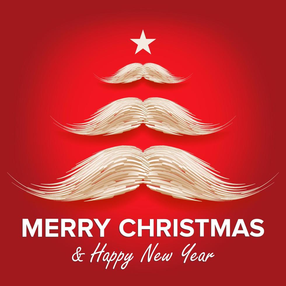 White Santa s Mustache In Form Of Christmas Tree. Merry Christmas And Happy New Year Card Design. Vector Illustration