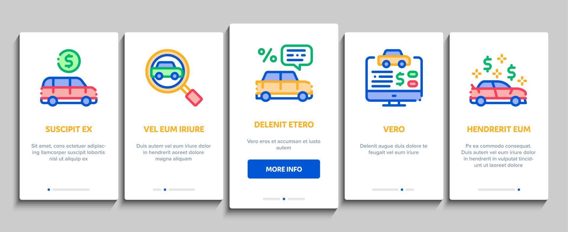 Car Dealership Shop Onboarding Elements Icons Set Vector