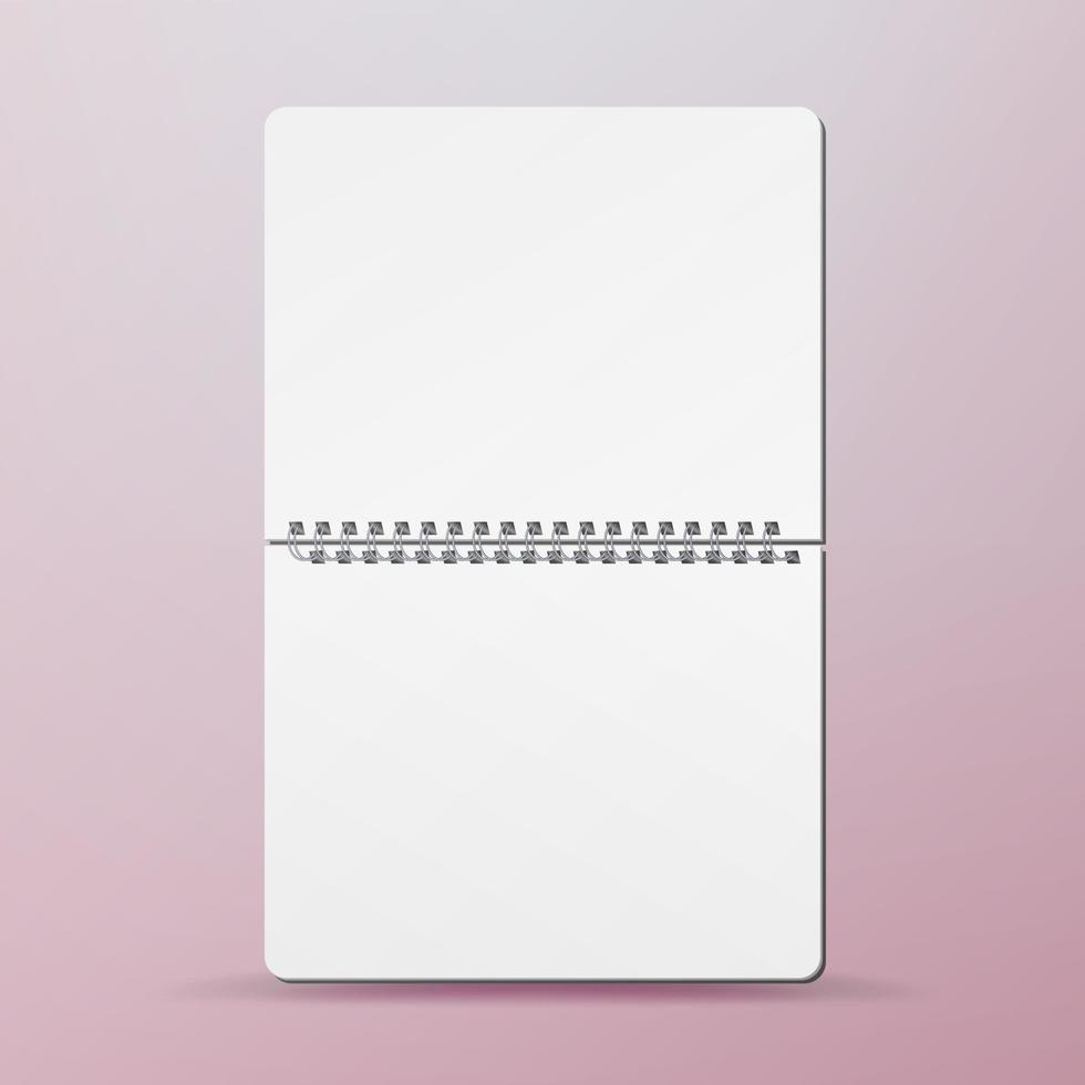 Spiral Empty Notepad Blank Mockup. Template For Advertising Branding, Corporate Identity. Opened Album With White Pages Mockup. Realistic Vector Illustration.