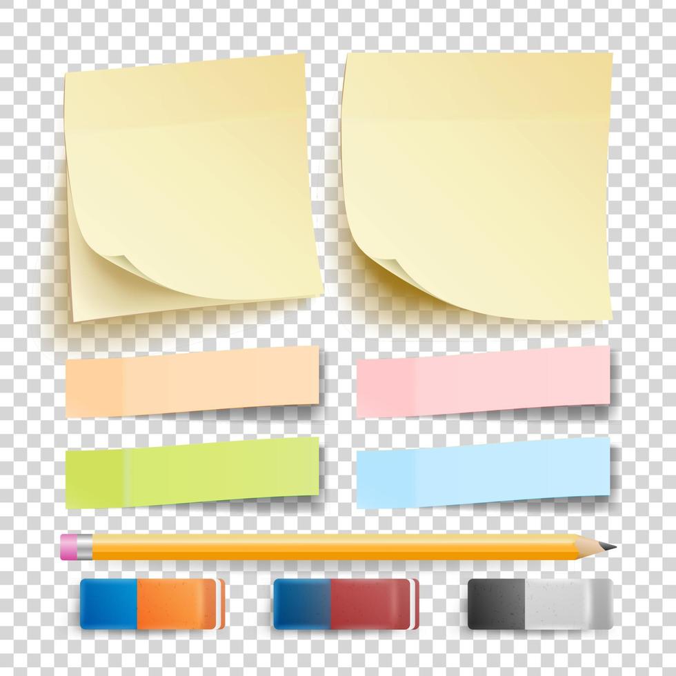Post Note Sticker Vector. Isolated Set. Eraser And Pencil. Good For Advertising Design. Rainbow Memory Pads. Realistic Illustration vector