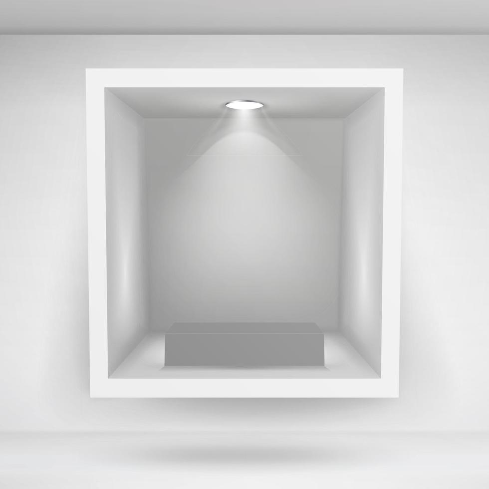Empty Niche Vector. Realistic Clean Shelf, Niche, Wall Showcase. Good For Presentations, Display Your Product. Illuminated Light Lamp vector