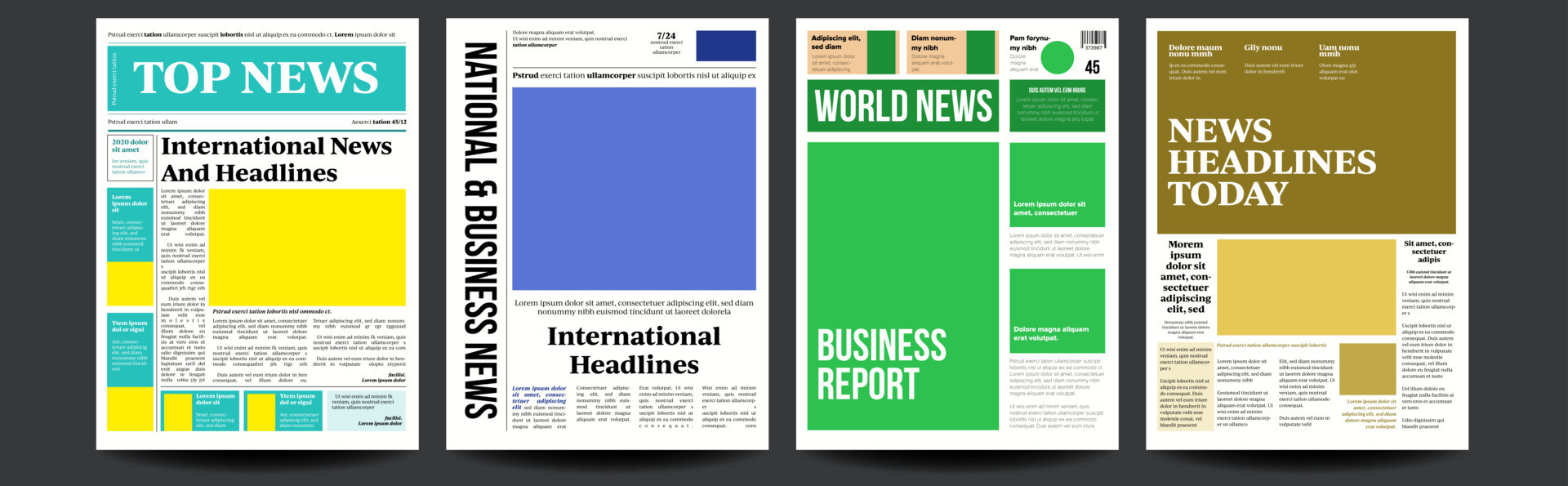 Newspaper Cover Set Vector. Abstract News Template. Blank Page Spaces