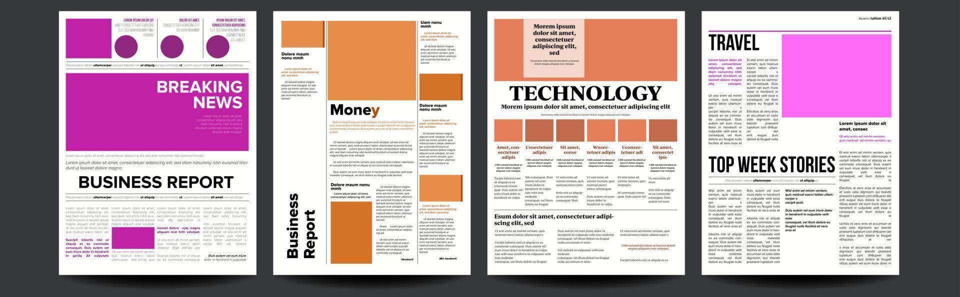 Newspaper Vector. Magazine Mockup Template. News Paper Tabloid Page Article. Breaking. Illustration vector