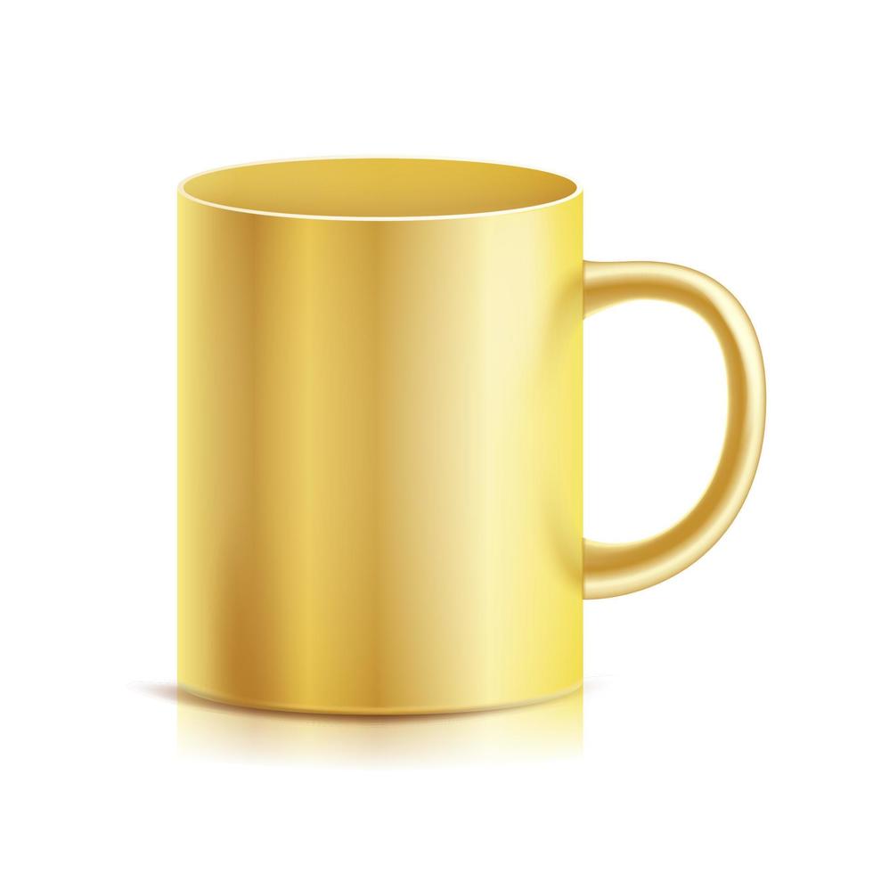 copa de oro, vector de taza. Copa de oro realista 3d aislada sobre fondo blanco. plantilla clásica de taza de metal con ilustración de mango. para la marca comercial