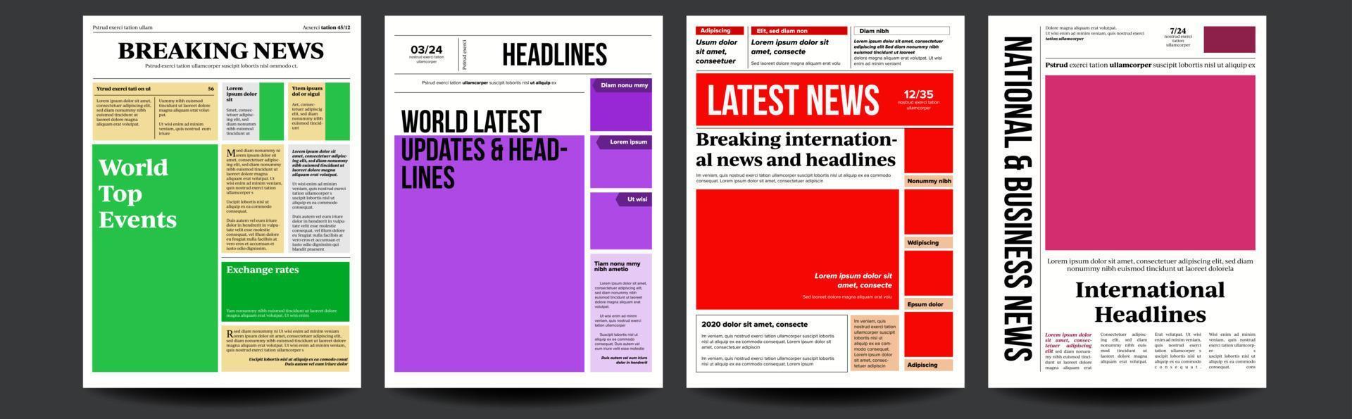 Newspaper Cover Set Vector. With Text Article Column Design. Technology And Business Article. Press Layout. Blank Daily Newspaper. Headline News. Reportage Information. Illustration vector