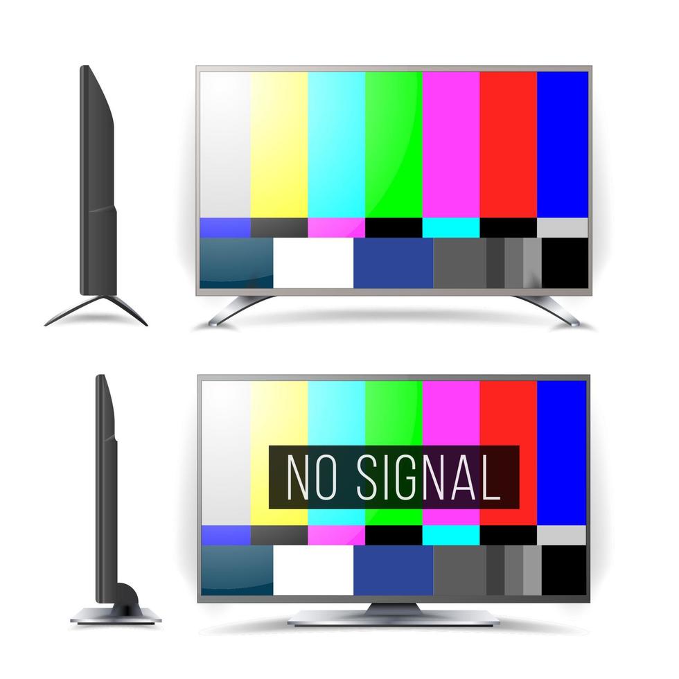 no hay señal de vector de patrón de prueba de tv. monitor LCD. televisión de pantalla plana. señal de barras de colores de televisión. Pantalla de prueba de tv estándar analógica y ntsc. componente de mantenimiento de televisión