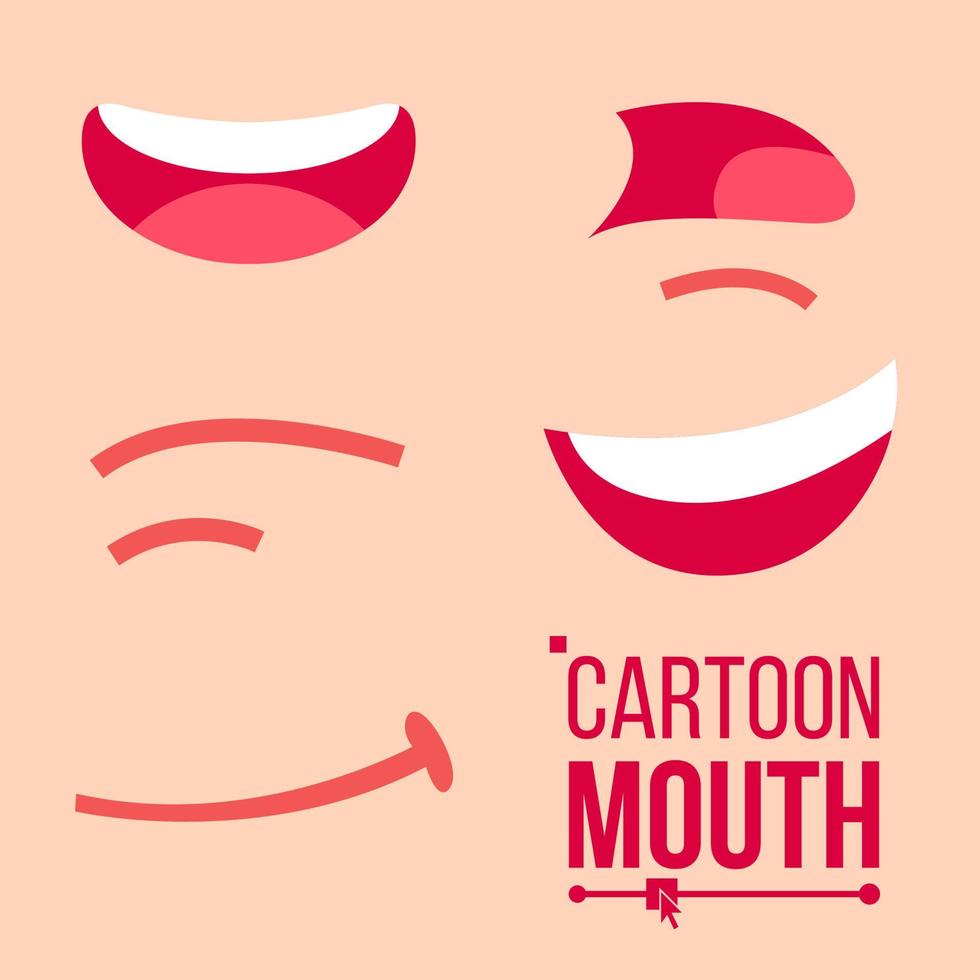 Cartoon Mouth Set Vector. Shock, Shouting, Smiling, Anger. Expressive Emotions. Flat Illustration vector