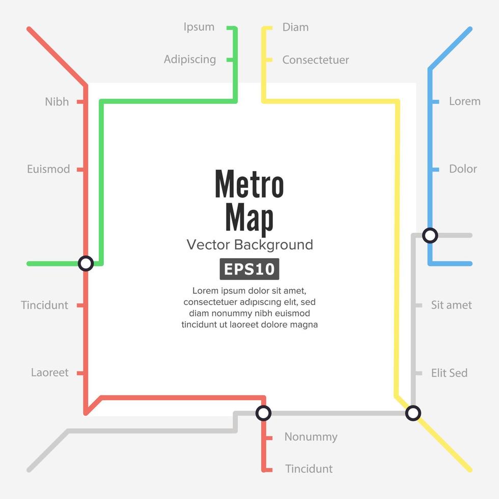 vector de mapa de metro. ilustración de tránsito rápido. fondo colorido con estaciones