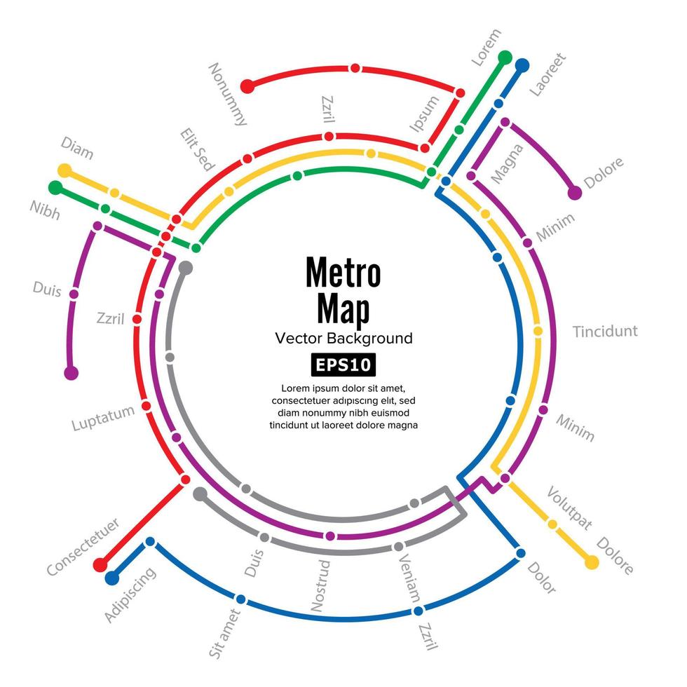 Metro Map Vector. Plan Map Station Metro And Underground Railway Metro Scheme Illustration. Colorful Background With Stations vector